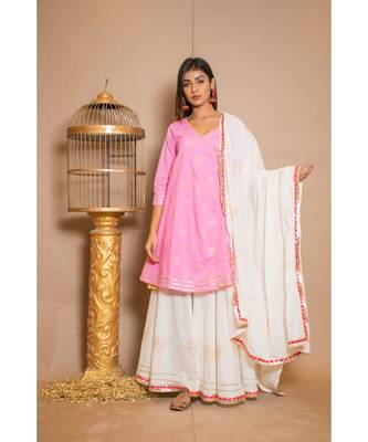 Pink plain Cotton stitched kurta sets 1