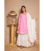 Pink plain Cotton stitched kurta sets