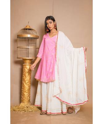Pink plain Cotton stitched kurta sets 4