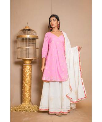 Pink plain Cotton stitched kurta sets 5