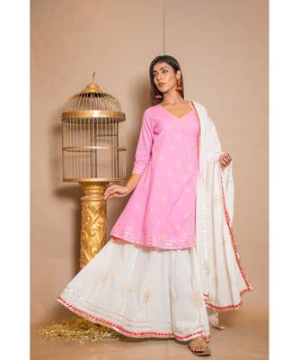 Pink plain Cotton stitched kurta sets 6