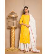 Yellow plain Cotton stitched kurta sets