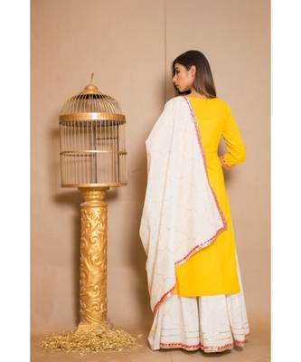 Yellow plain Cotton stitched kurta sets 2
