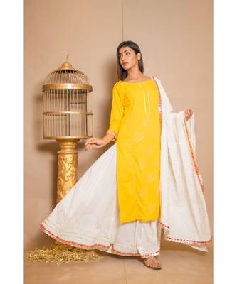 Yellow plain Cotton stitched kurta sets 5