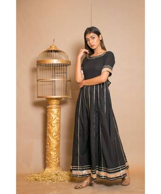 Black plain Cotton stitched kurta sets 4