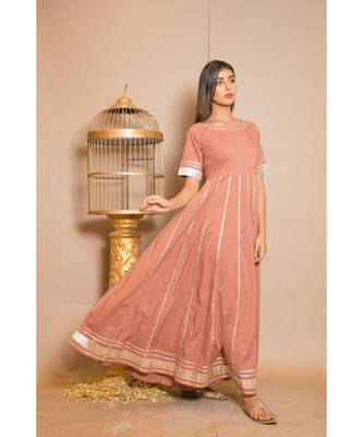 brown plain Cotton stitched kurta sets 4