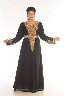 Black Georgette Embroidered Zari_Work Islamic-Kaftans