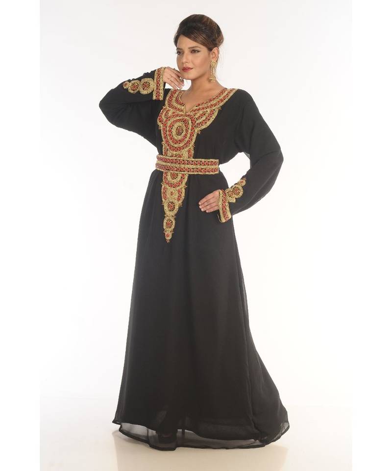 Black Georgette Embroidered Zari_Work Islamic-Kaftans