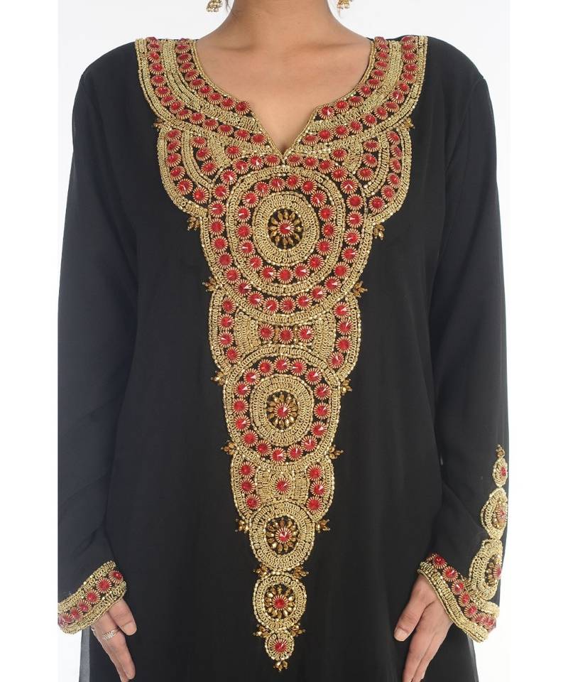 Black Georgette Embroidered Zari_Work Islamic-Kaftans