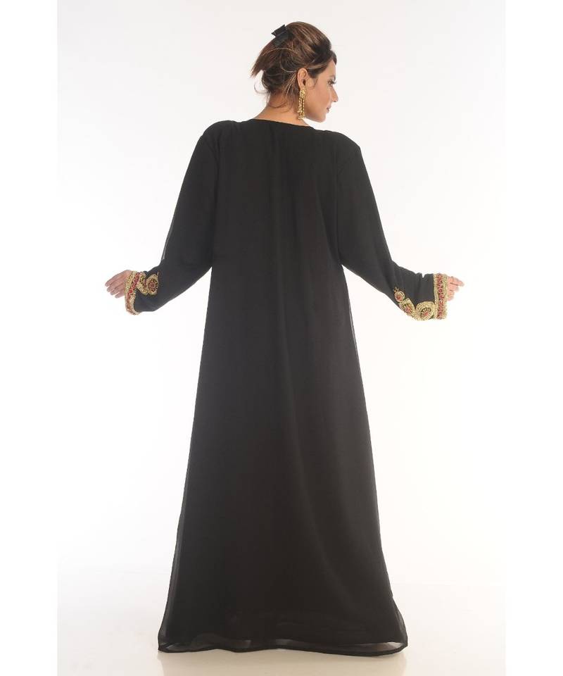 Black Georgette Embroidered Zari_Work Islamic-Kaftans