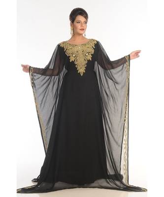 Black Georgette Embroidered Zari_Work Islamic-Kaftans 1