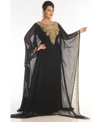Black Georgette Embroidered Zari_Work Islamic-Kaftans 2