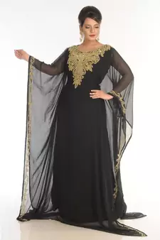 Black Georgette Embroidered Zari_Work Islamic-Kaftans