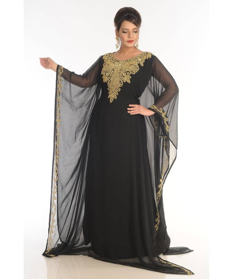 Black Georgette Embroidered Zari_Work Islamic-Kaftans