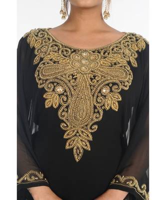 Black Georgette Embroidered Zari_Work Islamic-Kaftans 4