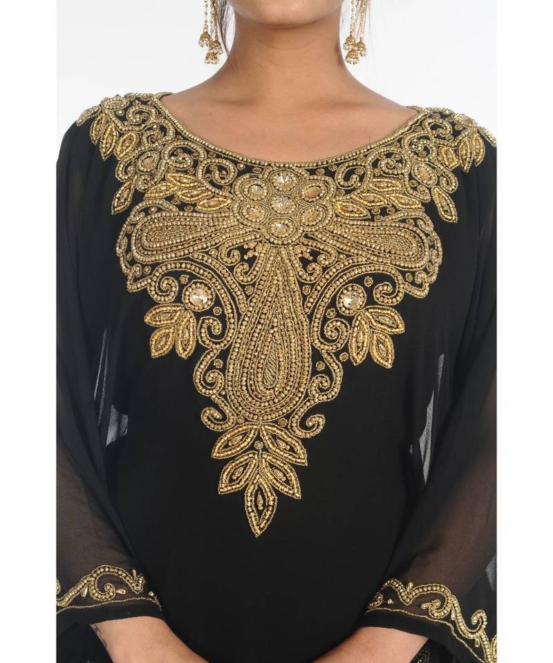 Black Georgette Embroidered Zari_Work Islamic-Kaftans