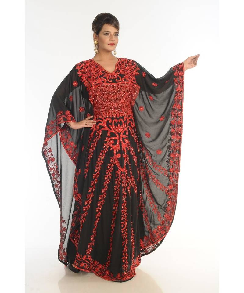 Black Georgette Embroidered Zari_Work Islamic-Kaftans