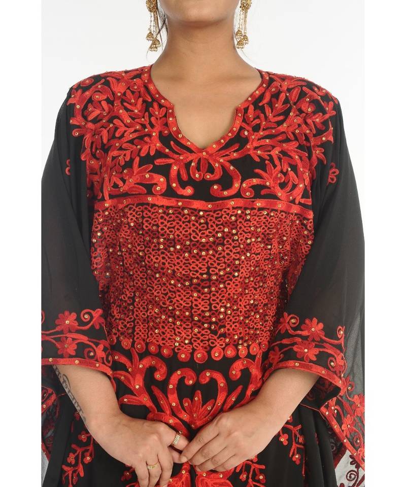 Black Georgette Embroidered Zari_Work Islamic-Kaftans