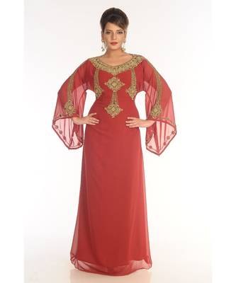 Red Georgette Embroidered Zari_Work Islamic-Kaftans 1