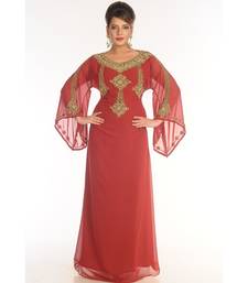 Red Georgette Embroidered Zari_Work Islamic-Kaftans