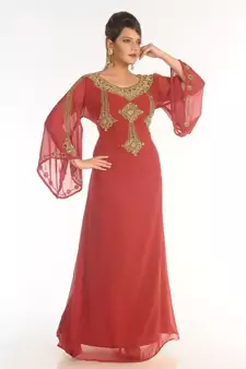 Red Georgette Embroidered Zari_Work Islamic-Kaftans