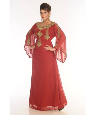 Red Georgette Embroidered Zari_Work Islamic-Kaftans 3