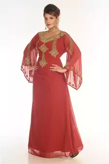Red Georgette Embroidered Zari_Work Islamic-Kaftans