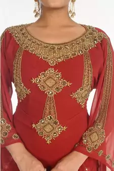 Red Georgette Embroidered Zari_Work Islamic-Kaftans