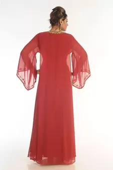 Red Georgette Embroidered Zari_Work Islamic-Kaftans