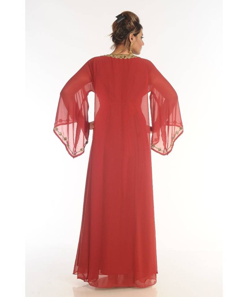 Red Georgette Embroidered Zari_Work Islamic-Kaftans