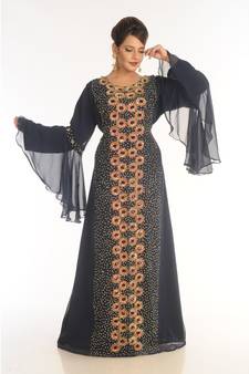 Black Georgette Embroidered Zari_Work Islamic-Kaftans