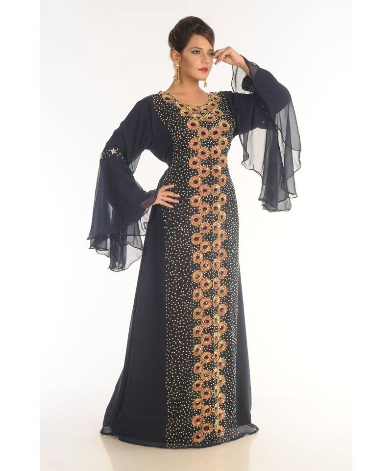 Black Georgette Embroidered Zari_Work Islamic-Kaftans