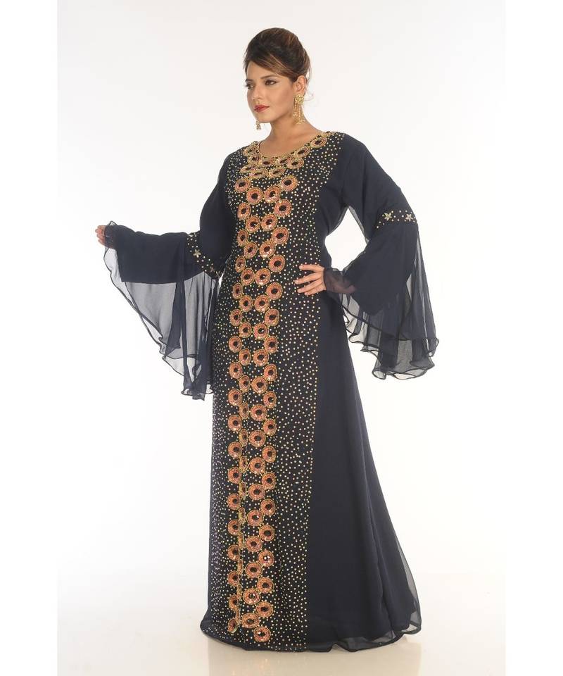 Black Georgette Embroidered Zari_Work Islamic-Kaftans