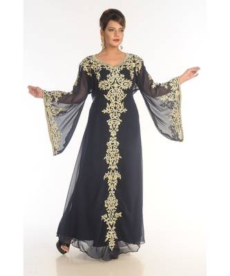 Black Georgette Embroidered Zari_Work Islamic-Kaftans 1