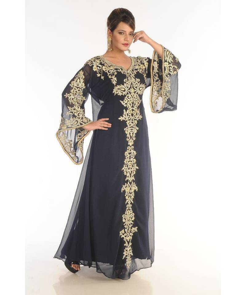 Black Georgette Embroidered Zari_Work Islamic-Kaftans