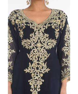 Black Georgette Embroidered Zari_Work Islamic-Kaftans 4