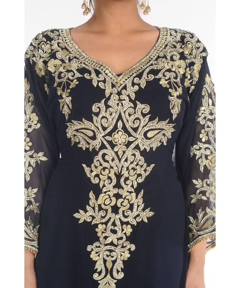 Black Georgette Embroidered Zari_Work Islamic-Kaftans