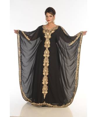 Black Georgette Embroidered Zari_Work Islamic-Kaftans 1