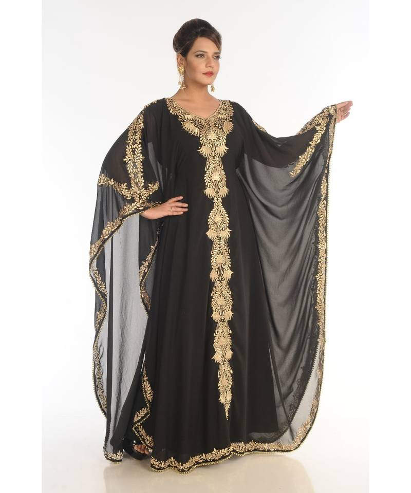 Black Georgette Embroidered Zari_Work Islamic-Kaftans