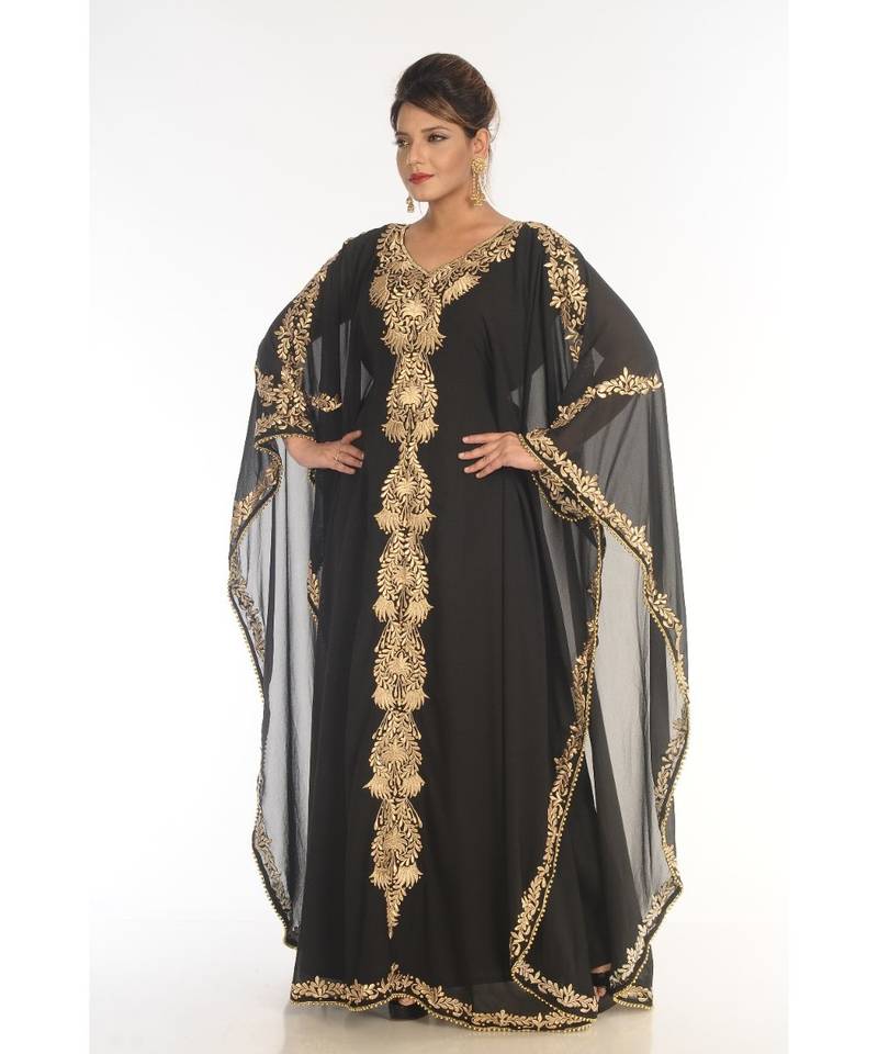 Black Georgette Embroidered Zari_Work Islamic-Kaftans