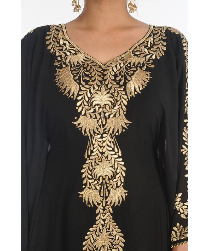 Black Georgette Embroidered Zari_Work Islamic-Kaftans