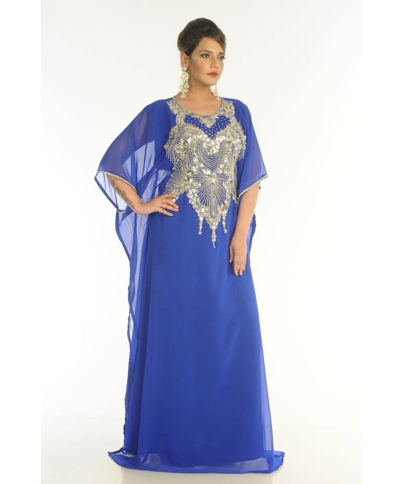 Blue Georgette Embroidered Zari_Work Islamic-Kaftans
