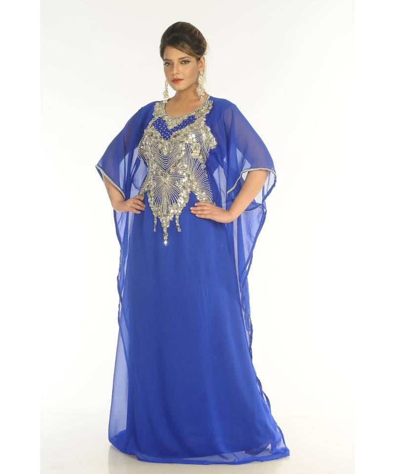 Blue Georgette Embroidered Zari_Work Islamic-Kaftans