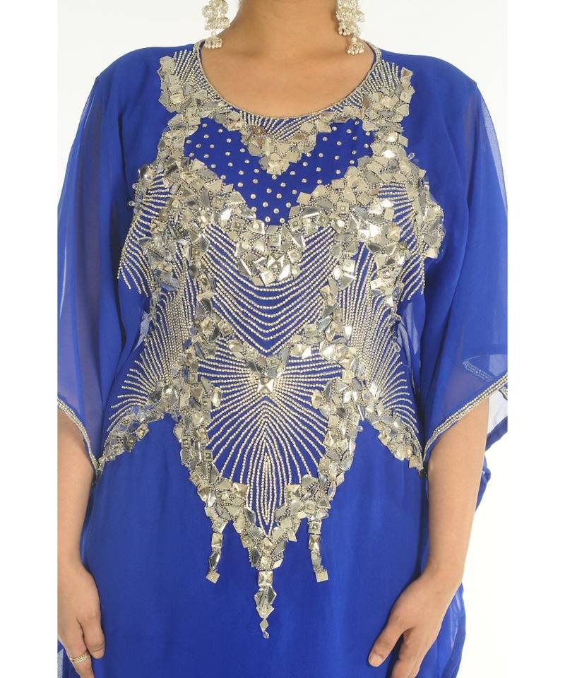 Blue Georgette Embroidered Zari_Work Islamic-Kaftans