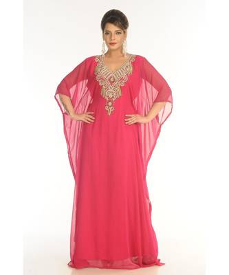 Pink Georgette Embroidered Zari_Work Islamic-Kaftans 1