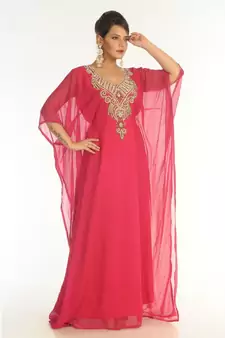 Pink Georgette Embroidered Zari_Work Islamic-Kaftans