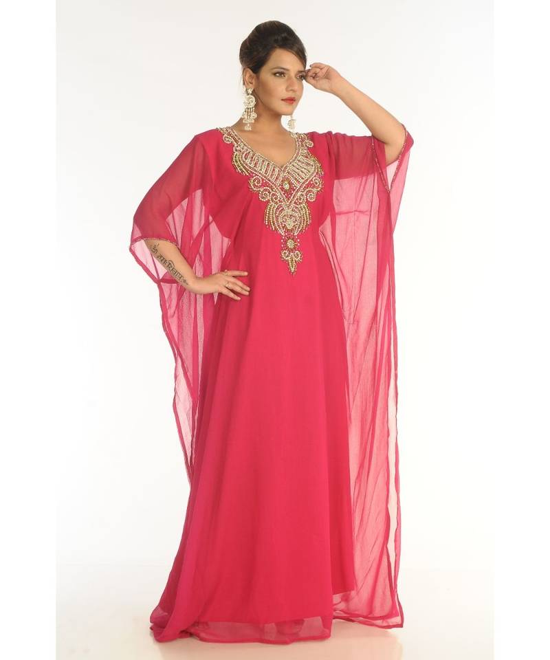 Pink Georgette Embroidered Zari_Work Islamic-Kaftans