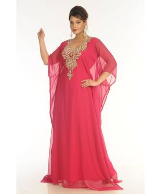 Pink Georgette Embroidered Zari_Work Islamic-Kaftans 3