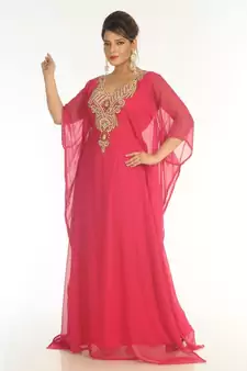 Pink Georgette Embroidered Zari_Work Islamic-Kaftans