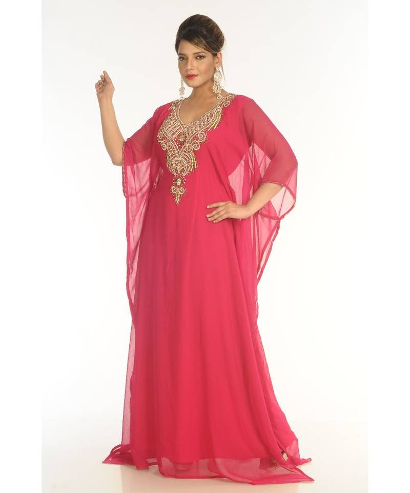 Pink Georgette Embroidered Zari_Work Islamic-Kaftans